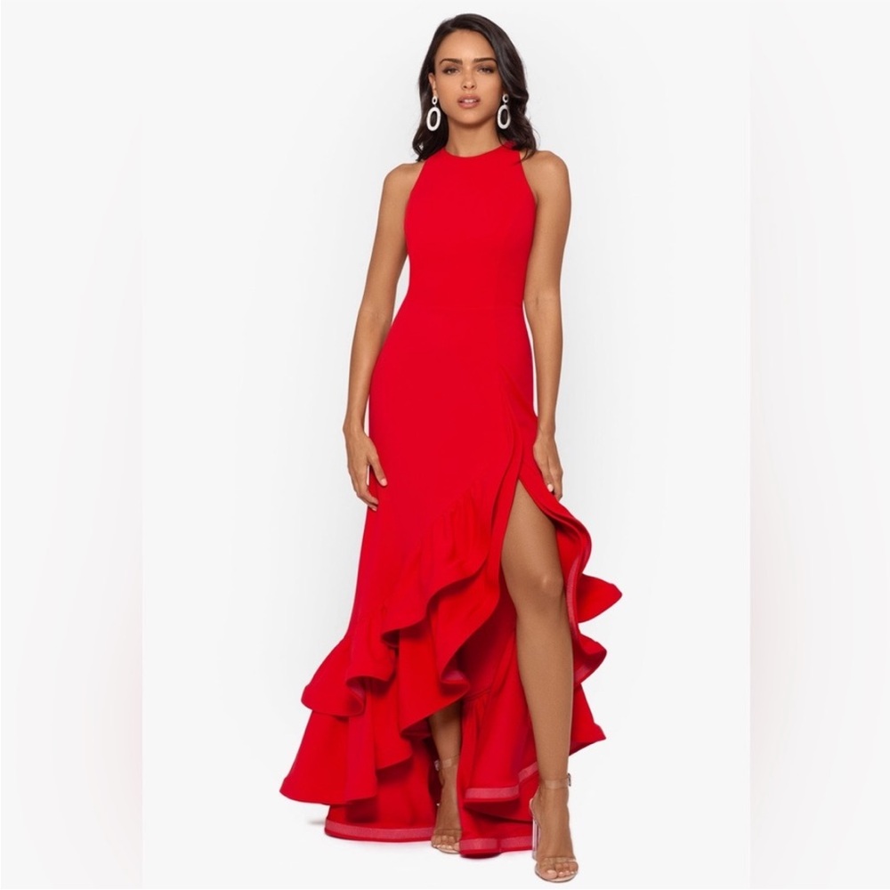 Betsy & Adam Red Ruffle Gown